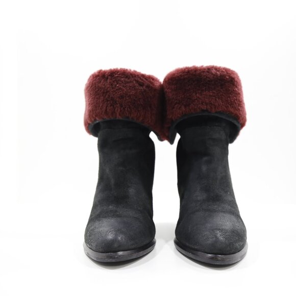 UGG Layna Black Nubuck Leather Foldover 3.5" Block Heel Winter Boots - 7 - Picture 2 of 7